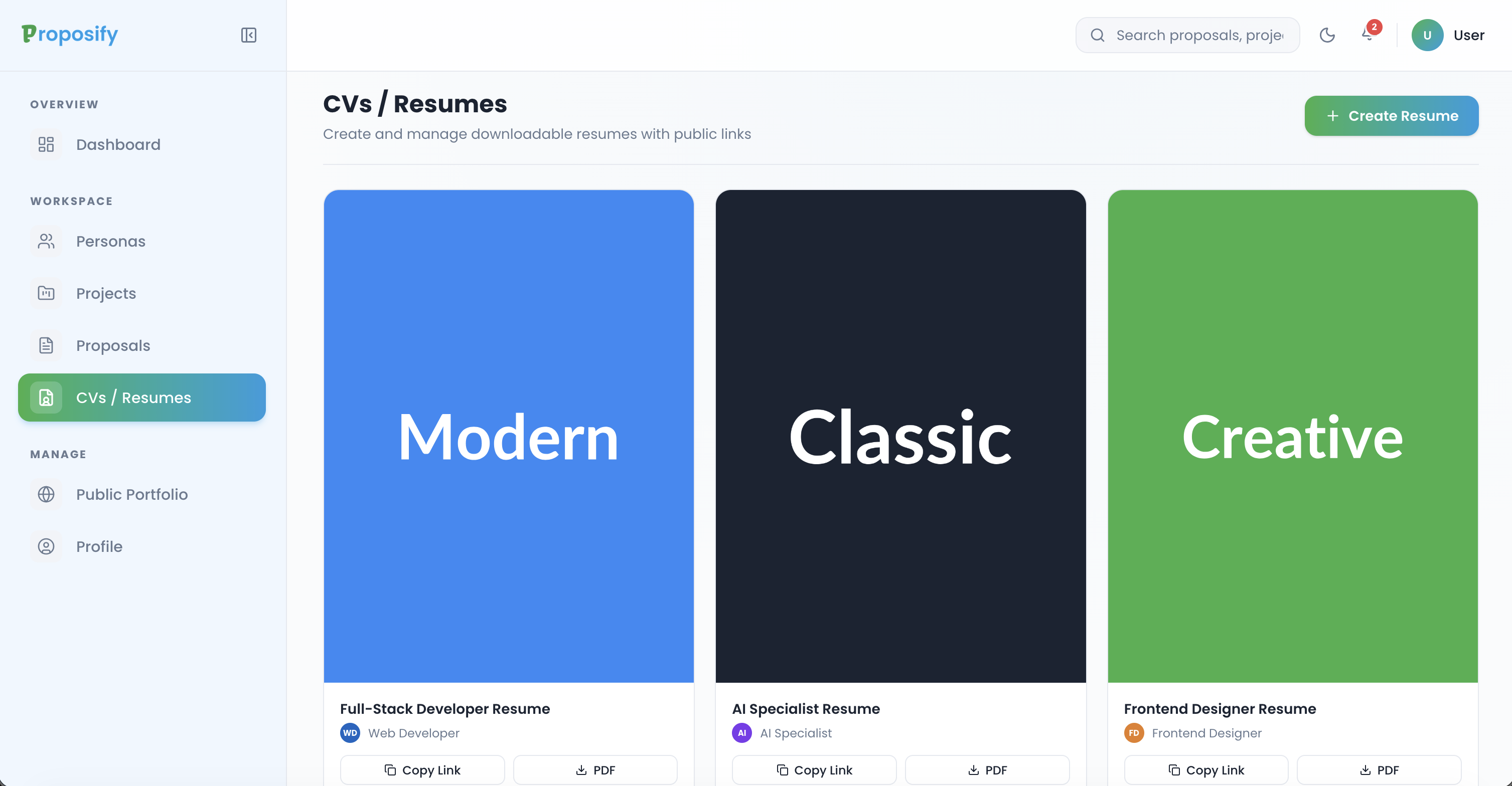 CV/Resume templates: Modern, Classic, and Creative